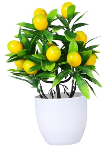 HOMOCONO Mini Arbre Citronnier Artificiel Pot Décoration Intérieure Plastique pour Maison et Bureau Faux Bonsai avec Pot pour Table Cuisine et Bureau