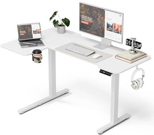Acrolix Eckschreibtisch Höhenverstellbarer Schreibtisch L Form,130 X 80 cm Elektrischer Höhenverstellbar Ergonomischer Schreibtisch L mit Getränkehaltern und Haken Stabiles Bürotisch, Weiß | 79,8 kg Kapazität, 71,9–117,9 cm Höhe, 3 Speichervoreinstellungen, leiser < 45 dB Motor, Getränkehalter und Haken, Heimbüro