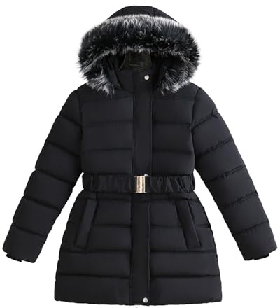 Nemopter - Cappotto per Bambina, Piumino Caldo, Giacca Invernale Spessa con Cappuccio, Parka, Nero , 12-13 Anni
