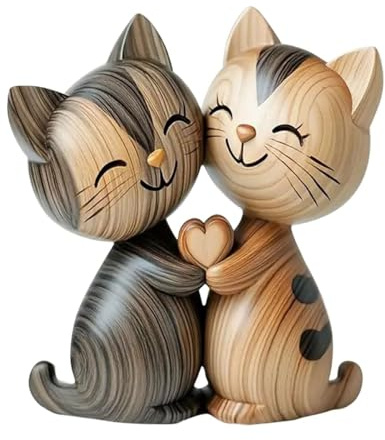 Katzenschreibtischdekoration, Holzskulptur eines Katzenpaars 2D Wooden Couple Cat Desk Decorations Dekorative Holzplakat Für Tisch BücherHaustierliebhaber Wohnzimmer Flur Geburtstag Weihnachten