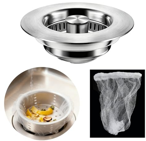 Abflusssieb KüchenspüLe Und WaschbeckenstöPsel, 3-In-1 Edelstahl Pop-Up Abflussstopfen KüchenspüLe, StöPsel Waschbecken Für SpüLbecken Bohrung 75-87 Mm,Tiefe >37 Mm, Haben 30 Netzbeutel Für Die SpüLe