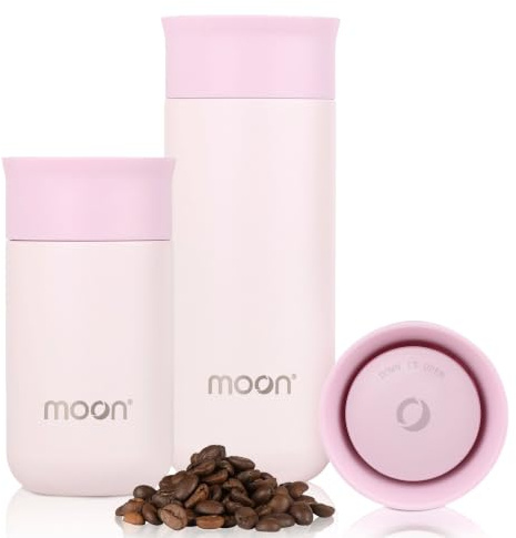 Moon 360° Insulated Travel Mugs, Leak Proof Reusable Coffee Cups - Pro Version for Performance & Easy Clean - Leakproof Flask for Hot & Cold Drinks - Fits Car Cup Holders, UK Company (500ml, Pink)