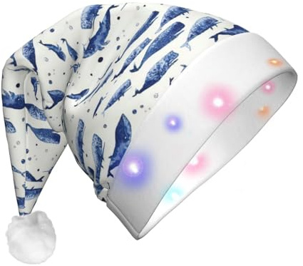 GUOLGP Gorro de Navidad con diseño de ballena azul para hombres y mujeres, para fiestas festivas, sombreros de Papá Noel, suministros y celebraciones