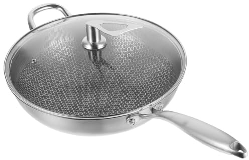 UTHCLO Wok a Nido D’Ape Antiaderente in Acciaio Inox 34 CM con Coperchio Pentola da Cucina Grande Capacità per Cottura a Vapore e Fuoco Lento per Uso Domestico e Ristoranti