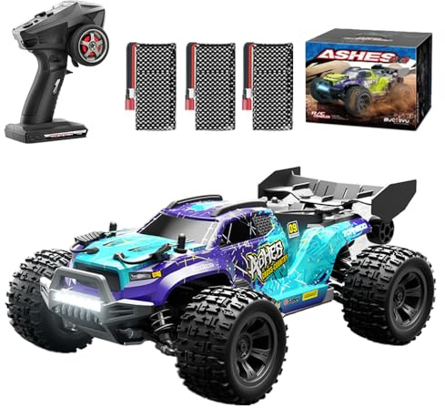 Ledovan 1:18 40km/h Ferngesteuertes Auto, 4WD Kohlebürste Motor Hohe Geschwindigkeit RC Auto für Erwachsene, Wasserdichtes Monstertruck, 2.4Ghz All Terrain Offroad 3 Batterien(Blau)