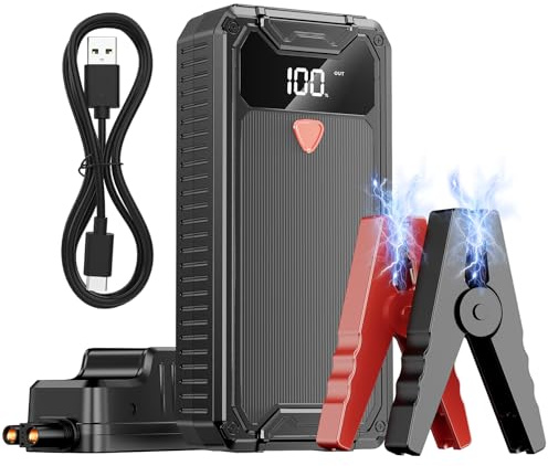 Banco de energía de Arranque,4000A Arrancador de Coches Portátil (para 9.0L Gas o 8.0L Diesel), 26800mAh Arrancador de Baterias de CochePantalla LCD, Linterna LED Salida,QC3.0, Jump Starter