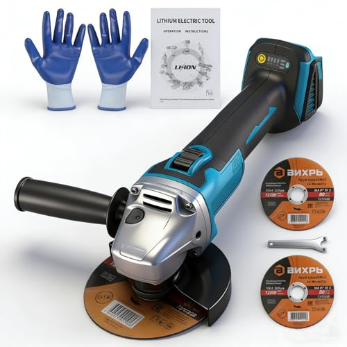GEARFLOW Electric Cordless Angle Grinder with Gloves - 125mm Grinder Cutter Machine, Brushless Angle Grinder, 3-Speed with 2 Cutting Discs