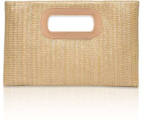 Larcenciel Cartera de Paja para Mujer, Asa Superior Calada de Piel con Cadena, Bolso de Fiesta Sobre Trenzado Estilo Boho Bolso de Rafia Para Hombro Ideal para Bodas Fiestas y Vacaciones