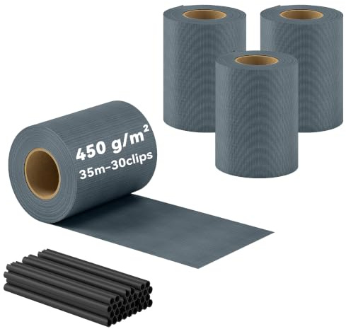 Outsunny Set 4 Recinzione da Giardino per Privacy 140m x 19cm Grigio | Pezzi, Frangivisto Balcone per Protezione, Resistente ai Raggi UV, Impermeabile con Clips, per Esterni, Patio, Balcone