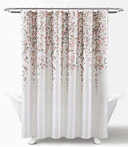 Lush Decor Tenda da doccia con fiori piangenti, rosa cipria e grigio