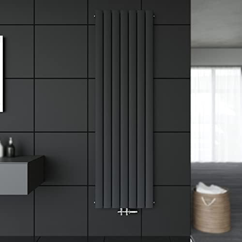 SONNI Paneelheizkörper Vertikal Flachheizkörper Anthrazit Doppellagig 1800x539mm Heizung Heizkörper mit Weiß Multiblock Hahnblock Heizkörper Thermostat