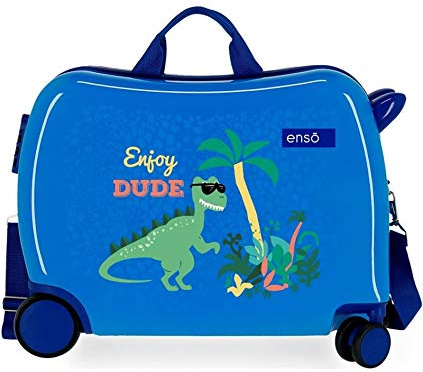 Enso Dino Kinder-Koffer Blau 50x39x20 cms Hartschalen ABS Kombinationsschloss 34L 2,1Kgs 4 Räder Handgepäck