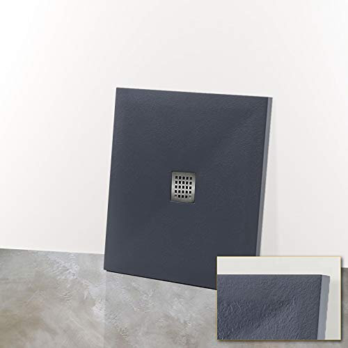 Yellowshop - Piatto Doccia Curvo Quadrato Rettangolare Marmoresina Effetto Pietra Bugnato Grigio Antracite (Quadrato, 80 x 80 Cm)