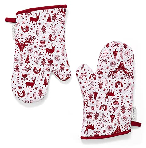 Cooksmart British Designed Christmas Gauntlet Oven Gloves | Festive oven Gloves For All Type of Kitchens | Oven Mitts For Men & Women - A Nordic Christmas