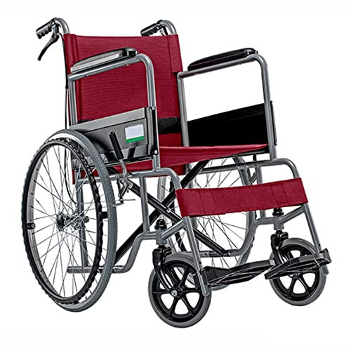 Rollstuhl Faltbar Leicht,Reiserollstuhl Selbstfahrender Faltrollstuhl,Klappbar Stahl Wheelchair,Feste Armlehnen,Sitzbreite:45 cm,für ältere und behinderte Menschen,Belastbarkeit 100kg ( Color : Red )