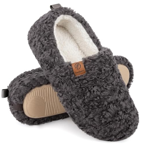 EverFoams, Pantofole da donna chiuse, pelose, morbide e comode, in shearling sintetico e memory foam, per uso in casa e in interni, Grigio scuro, 36/37 EU
