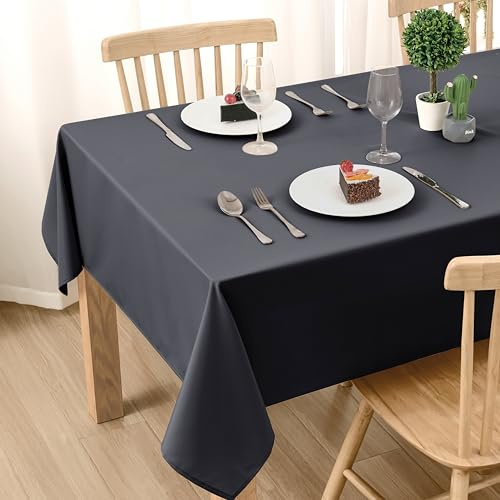 DWCN Grau Tischdecke 140x220cm Fleckschutz Abwaschbar Tischwäsche Outdoor | Wetterfest Abwischbare Wasserdicht Rechteckig Geburtstag Tischtuch für Esszimmer, Garten, Party, Hochzeiten oder Haushalt