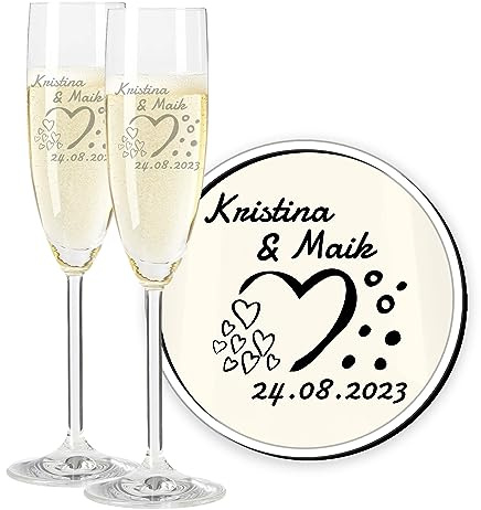 LEONARDO Sektgläser Daily mit Gravur, Hochzeitsgläser mit Gravur, personalisiert mit Namen Datum Wunschtext, Hochzeitsgeschenk personalisiert für Brautpaar Standesamt, 215 ml, spülmaschinenfest
