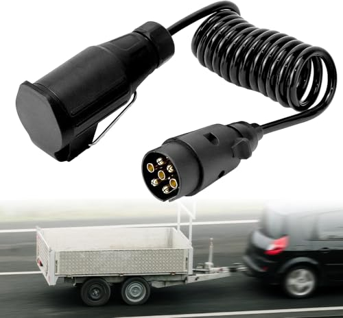 mizikuu 2M Anhänger Verlängerungskabel, 7 Polig auf 7 Polig Anhängerkabel Spiralkabel Adapter Stecker Anhängerstecker Wohnmobil Anhängersteckdose für Caravan PKW LKW Trecker Bootstrailer