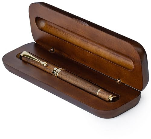 Wordsworth and Black Rollerball Pen - Atemberaubender Luxus-Stift aus Bambus Braunholz, Goldfinish, nachfüllbar, Geschenkset für Männer & Frauen, Tinte, Bürobedarf.