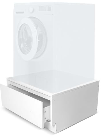 Ilyapa Washer and Dryer Stand - Universal Wooden Laundry Pedestal with Drawer and Anti Vibration Pads - 400 lb Weight Capacity Washer Stand, Compatible with Samsung, LG, GE, Maytag - 28x28x16 in. Patent Pending