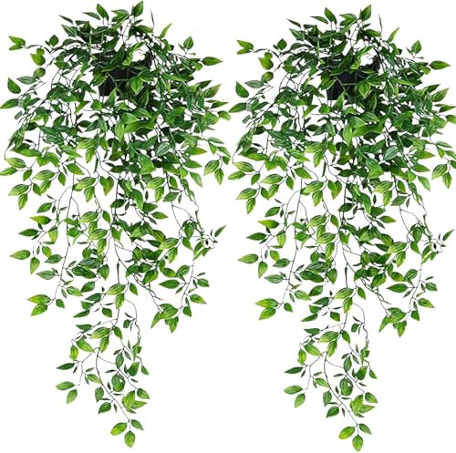 2 Pcs Hanging Plant, Fake Trailing Plant, Artificial Plants Indoor, Fake Ferns Faux Persian for Indoor & Outdoor, Realistic Faux Vine Greenery for Room, Garden, Balcony, Farmhouse (75cm,Not Pot)