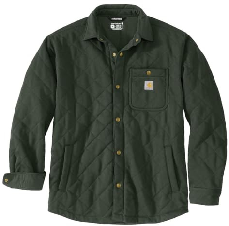 Carhartt Men's Rain Defender Loose Fit Heavyweight Quilted Snap Front Shirt Jac, Forestry Green, Large