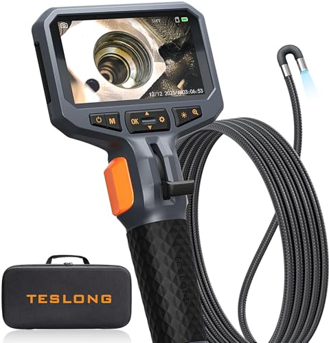 Teslong 10FT Articulating Borescope with Light, 0.25inch Two-Way Mechanic Endoscope Inspection Camera with Articulated Probe, Flexible Fiber Optic Snake Scope Cam for Wall Automotive Engine Inspect