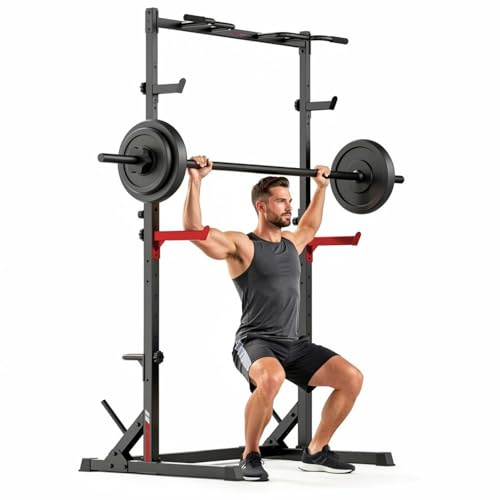 GartistGo Rack da Squat Multifunzione con Barra per Trazioni, Supporto Regolabile Completo, Portata 300 KG, Gabbia in Acciaio Resistente per Allenamento di Forza a Casa