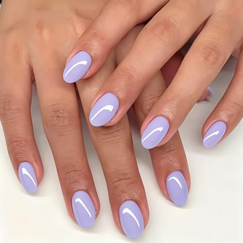 SXVME Lavender Purple Press on Nails Short Almond, 32 Pcs 16 Sizes Short False Nails Press ons, Natural Fit, Glossy Opaque Gel Fake Nails Press ons, Reusable Thick Short Nail for Women Daily Looks