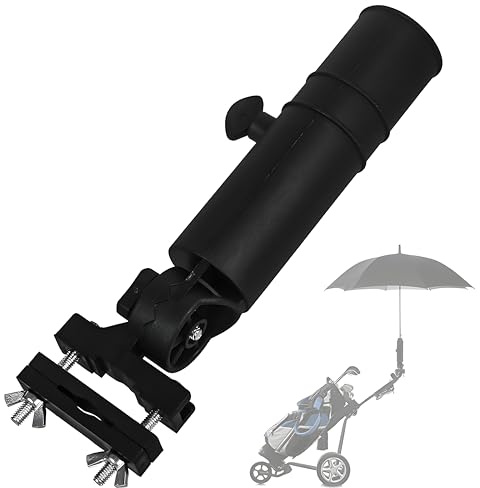Stripe Golf Umbrella Holder for Trolley and Push Cart, Adjustable, Black | Hands free on a wet round; umbrella firmly in place