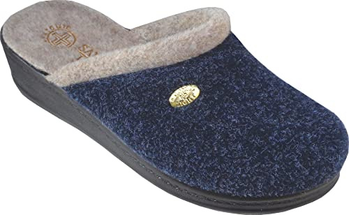 Sanital Light - Pantoufles Femme Confortables en Laine, Semelle en Polyuréthane Légère, Fait en Italie, Pantoufles Femme Talon Compensé, Bleu, Taille 38, Laine