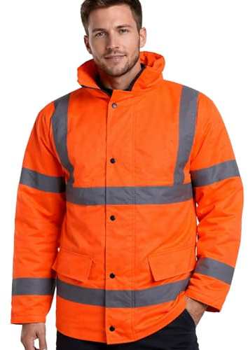 Maan Store Mens High Visibility Jacket Long Length Waterproof Windproof Concealed Hood