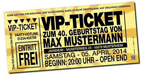 Einladung Einladungskarte Geburtstag VIP-Ticket gold individuell