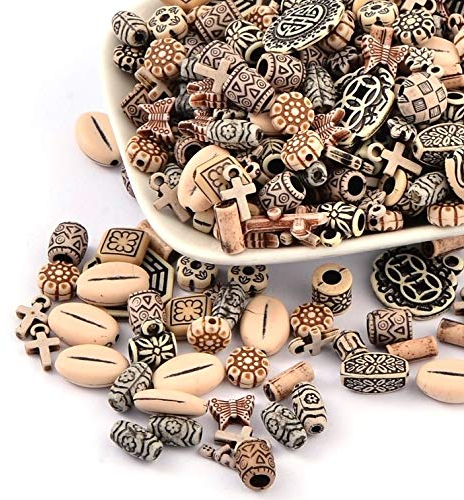 Perlin 200g Perlenmischung Tibet Antik Kunststoffperlen Plastik Perlen Acrylicperlen Mix Farben Set Perle zum Auffädeln für Kinder Armbänder Halsketten Perlenset Bastelset D120 x4