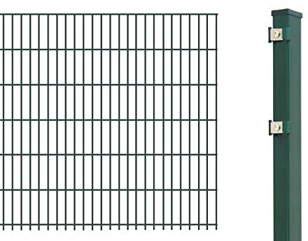Arvotec Doppelstabmattenzaun als Grundset mit 10 Meter Länge - Zaunset komplett mit Matten, Pfosten und Montagematerial – Höhe & Farbe wählbar (10 m / 830 mm, Grün)