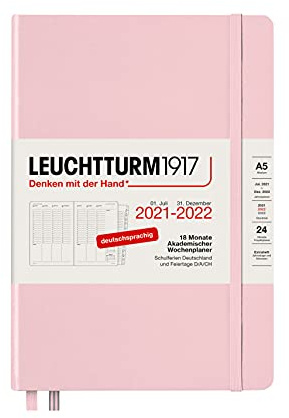LEUCHTTURM1917 363655 Agenda scolaire hebdomadaire 2022 à couverture rigide Format moyen (A5), 18 mois, poudre, allemand
