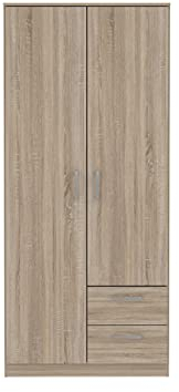 FORTE NIKO Schrank 80 85, Kleiderschrank klein, Flurschrank, Drehtürenschrank mit 2-türig, 2 Schubladen, Einlegeböden und Kleiderstange, Sonoma Eiche, 82 cm breit x 185 cm hoch x 53 cm tief