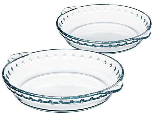 Glass Pie Plate Clear Glass Bakeware Baking Dish Pie Pan with Handle Glass Pie Dish 7inch 8inch 9inch (9-1/2 inch 2pack)