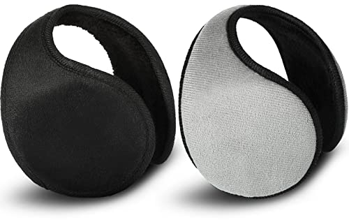SATINIOR 2 Packs Fleece Earmuffs Winter for Men Women Ear Warmer Fleece Ear Muff Winter Accessory for Men Women Kids (Black, Gray)