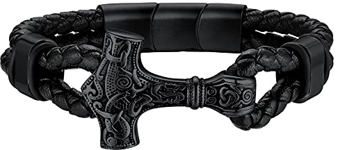 FaithHeart Svart flätat läderarmband för män, magnetisk stängning Thor Majonir, storlek 21/23 cm, 21cm/23cm, Konstläder, Ingen ädelsten