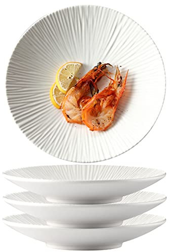 Jusalpha Set of 4- Japanese Style Porcelain Dinner Plates, Versatile Circular Serving Plates for Breakfast, Salad, Steak Dinner, PL018 (Set of 4) (10.3 Inches, White)