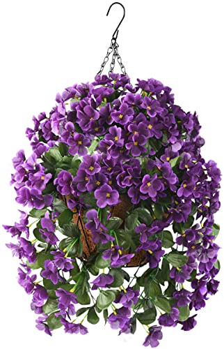 INQCMY Fiori artificiali da appendere in cesto, decorazione per patio, giardino, pianta artificiale con fodera in cocco, fiori di begonia per la decorazione di esterni e interni (viola)