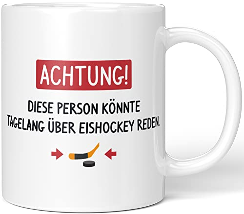 JUNIWORDS Tasse, Achtung! Diese Person könnte tagelang über Eishockey reden, Weiß (1005867)