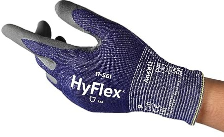 Ansell HyFlex 11-561 Gants Anti-Coupures Ultrafins, Enduction Nitrile Résistante à l'Abrasion, Gants de Travail Professionnels Haute Protection, Homme Femme, Bleu, Taille XL (1 Paire)