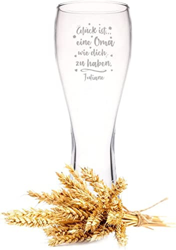 GRAVURZEILE Leonardo Weizenglas mit Gravur - Glück ist eine Oma mit Name - Geschenk für Papa ideal als Vatertagsgeschenk - 0,5l - Bierglas als Geburtstagsgeschenk für Männer - Geschenk für Ihn
