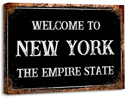 Yelolyio Leinwanddruck Welcome to New York The Empire State New York, gerahmt, Leinwandkunst, Kunstwerk, zeitgenössischer Akzent, Wanddekoration für Bauernhaus, fertig zum Aufhängen