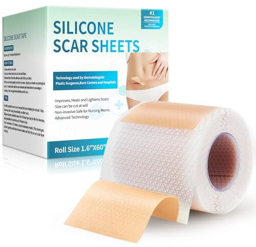 Rvlaim Medical Grade Silicone Scar Sheets (1.6”x 60” Roll-1.5M), Professional Silicone Scar Tape for Surgical C-Section, Keloid, Burn & Acne Scars - Reusable, Waterproof, Stickiness Upgrade
