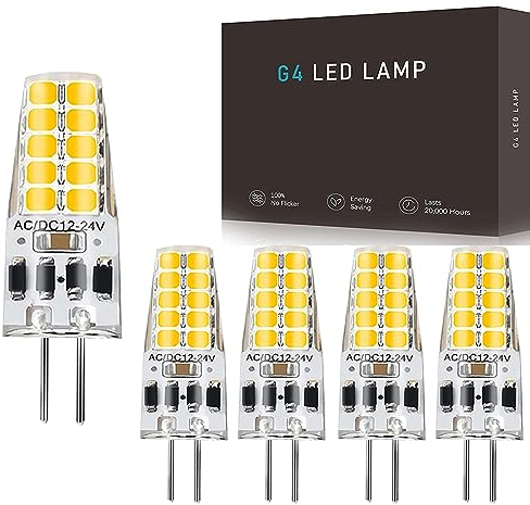 G4 LED Lampen Dimmbar, 3W G4 LED Birnen 12V, Warmweiß 3000K, Ersatz 30W Halogenlampen, 300 LM G4 LED Leuchmittel, LED Stiftsockellampe, Kein Flackern, 5er Pack