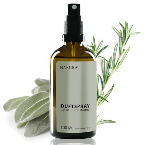 NAKURA® Bio Raumspray SALBEI – ROSMARIN 100 ml – Duftspray mit ätherischen Ölen – Lufterfrischer für Küche, Bad, Büro & Flur – 100% naturrein, ohne synthetische Duftstoffe – Kräuterduft Vorratsgröße